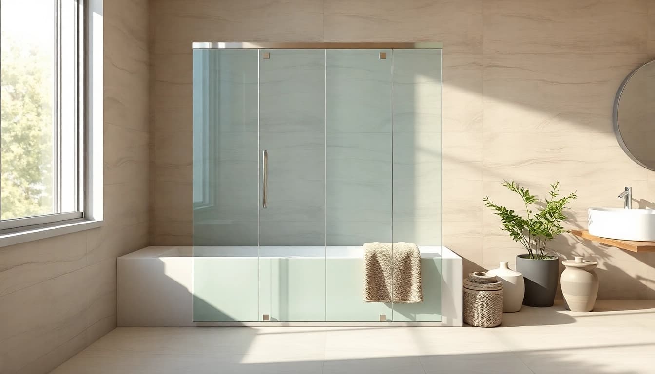 A stylish semi-frameless shower screen featured in a modern bathroom with natural lighting.