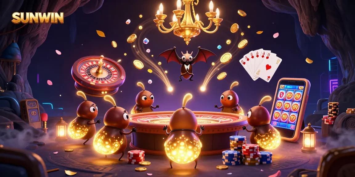 Experience SUNWIN casino excitement with glowworms lighting up the scene at a dynamic gaming table.