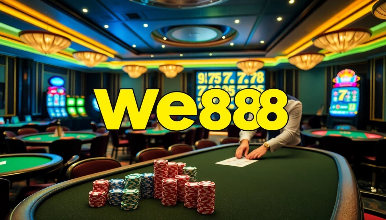 Experience thrilling gambling sessions at WE88 with vibrant casino tables and colorful poker chips.