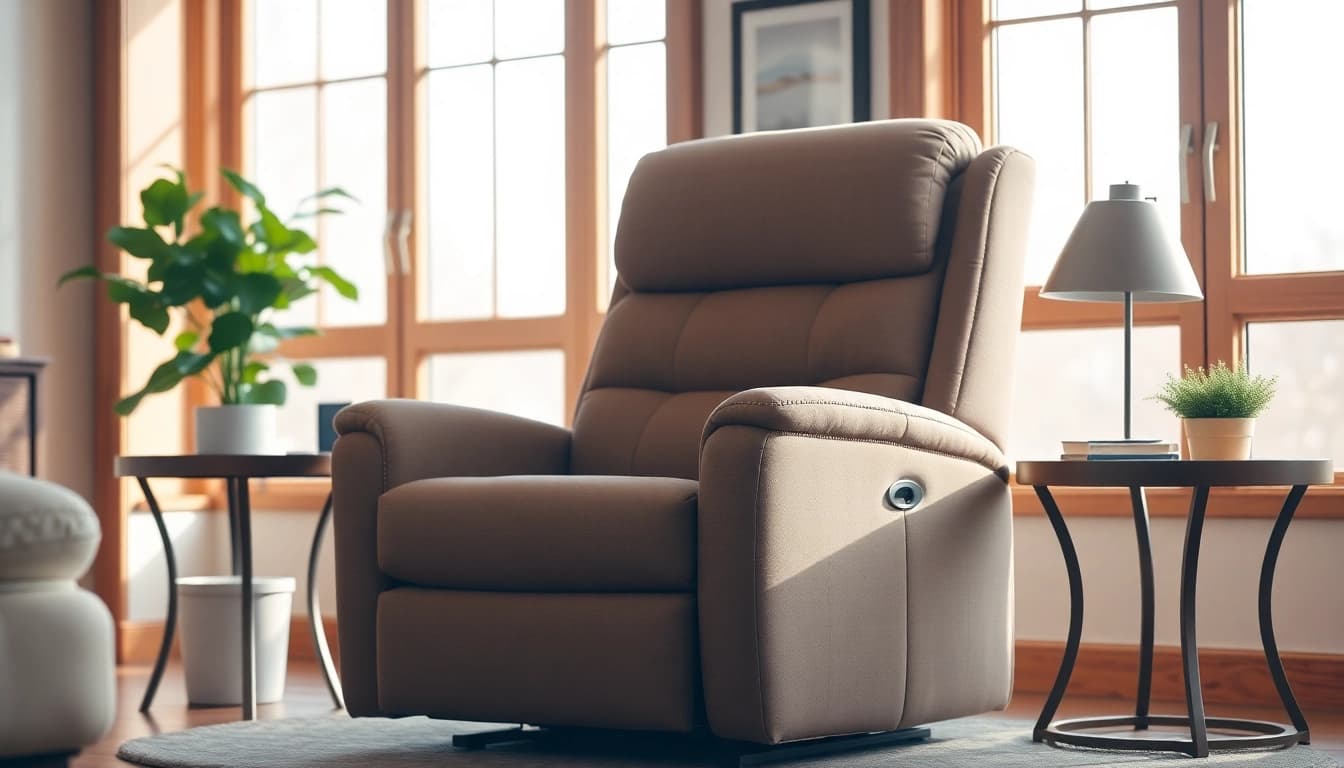 Comfortable recliner lift chair in a cozy living room, highlighted by natural light and inviting decor.