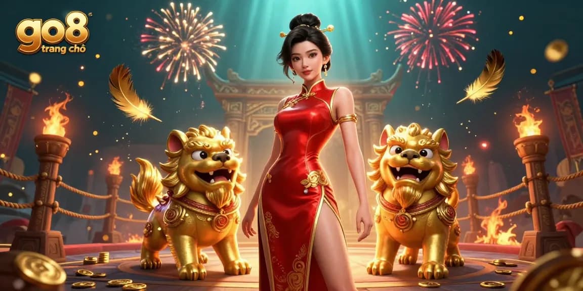 Engage with go8 trang chủ by experiencing vivid online casino entertainment featuring a glamorous Asian woman and golden foo dogs.