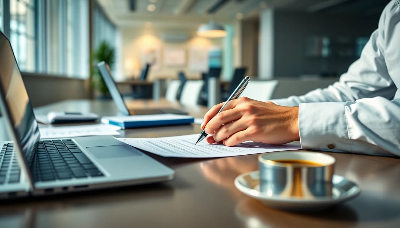 Completing the eta uk application form at a professional workspace with modern elements.