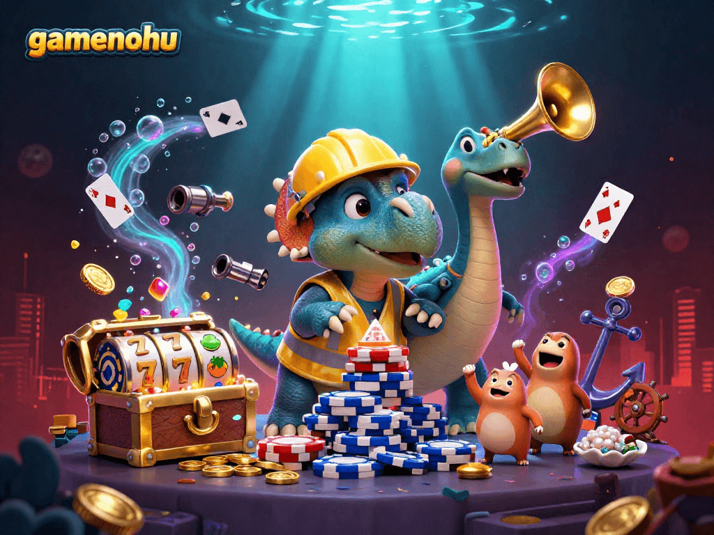 Experience gamenohu with vibrant slot symbols illustrated in a dynamic casino scene.