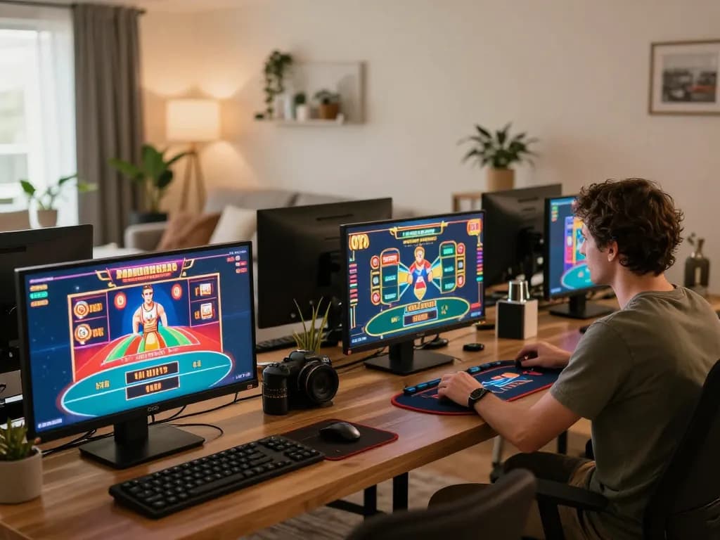 Engaging online gaming session at home, showcasing tt88 com platform for poker and slots.