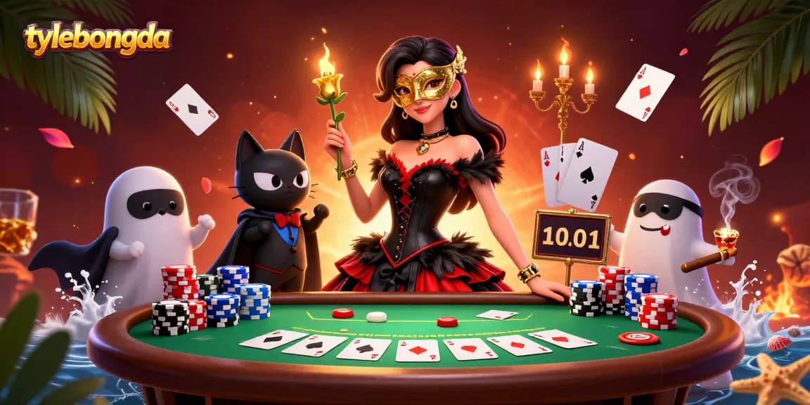 Experience thrilling betting with tylebongda at a dynamic poker table with rich details.