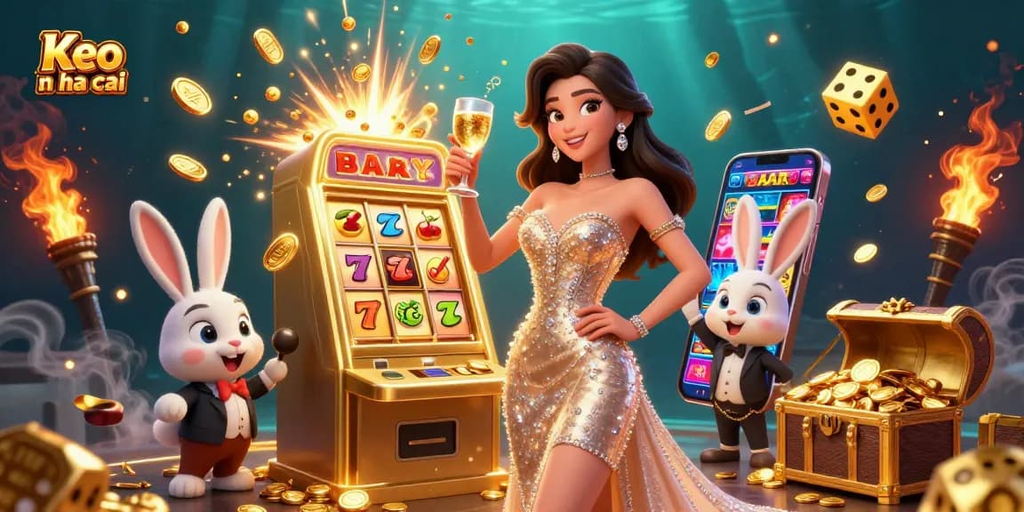 Experience exciting wins with Keo nha cai at a lavish casino scene featuring 3D characters and games.