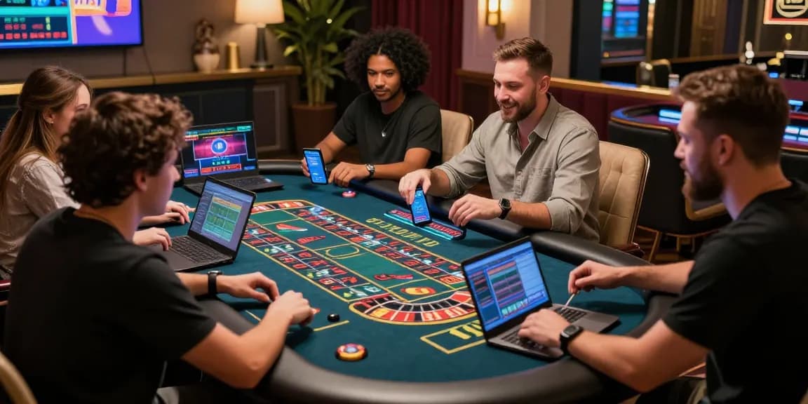 Engaged players exploring non UK casinos in a comfortable online gaming environment.