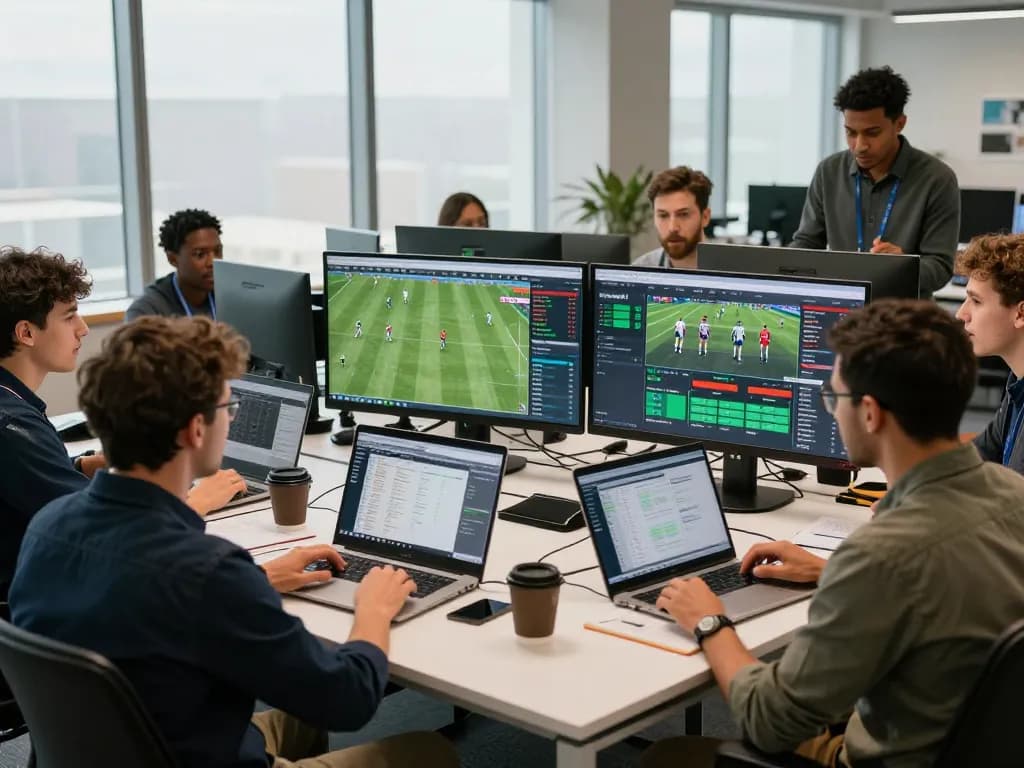 Team analyzing real-time football data on nowgoal for strategic insights