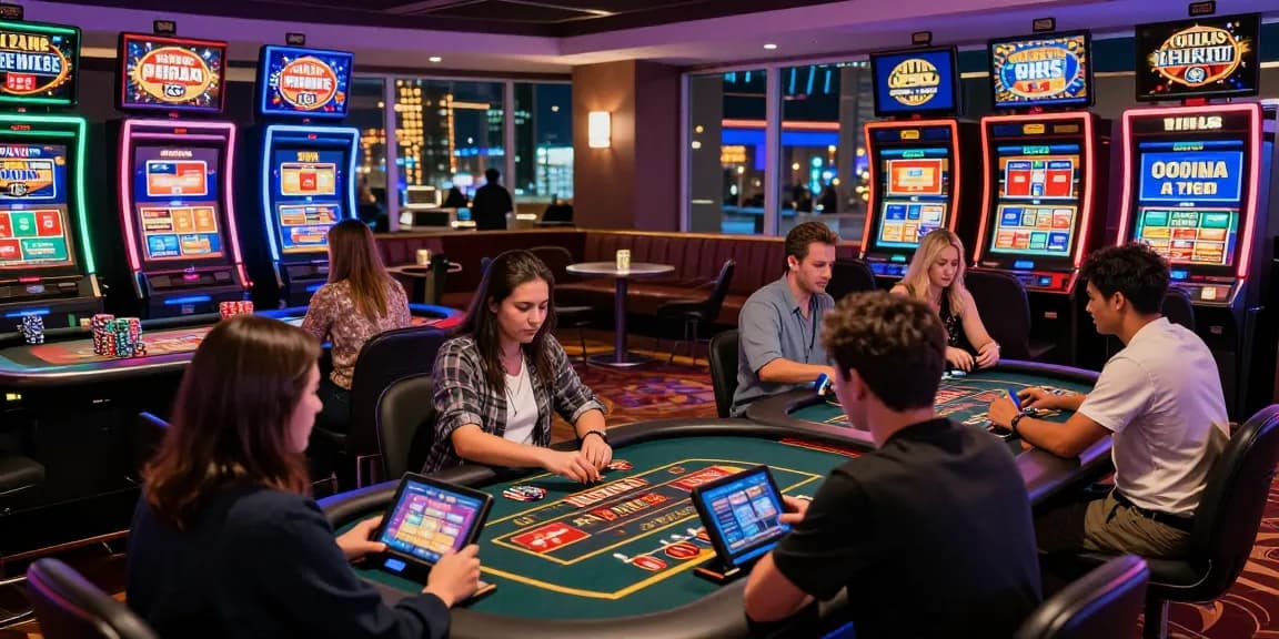 Dynamic scene of credit card casinos showing players enjoying games and vibrant nightlife ambiance.