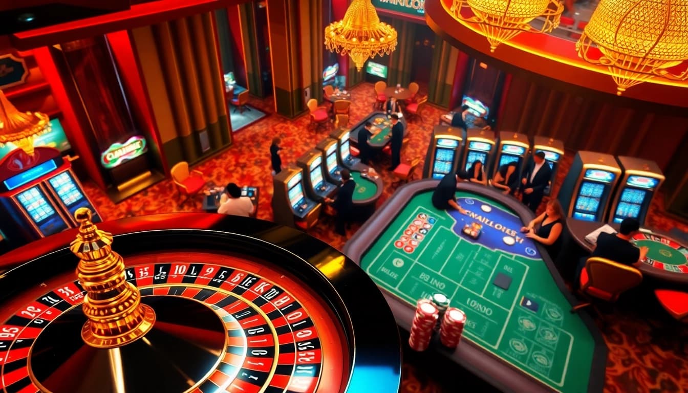 The dynamic casino scene featuring poker chips and a roulette wheel for an exciting gaming experience at rikvip.gb.net.