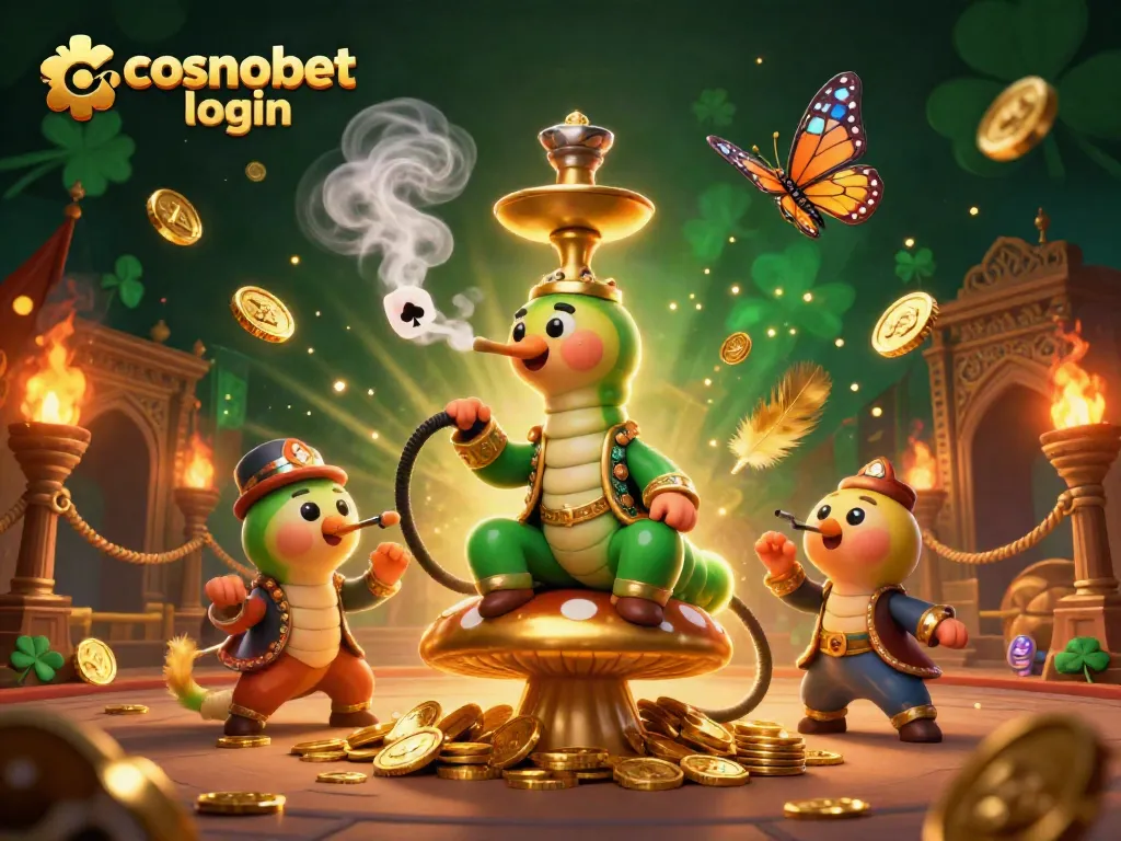 Experience the thrilling cosmobet login scene filled with vibrant casino elements and a unique character.