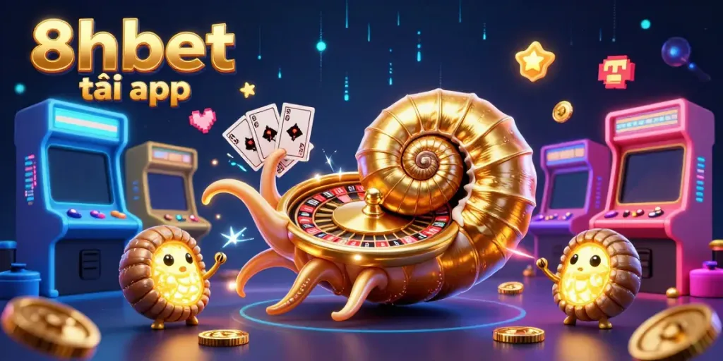 8xbet tải app showcases a vibrant 3D casino scene filled with exciting game elements and a giant nautilus character.