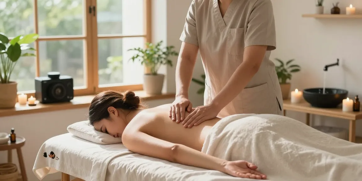 Home massage therapy scene highlighting 양천구출장안마's serene ambiance and relaxation benefits.