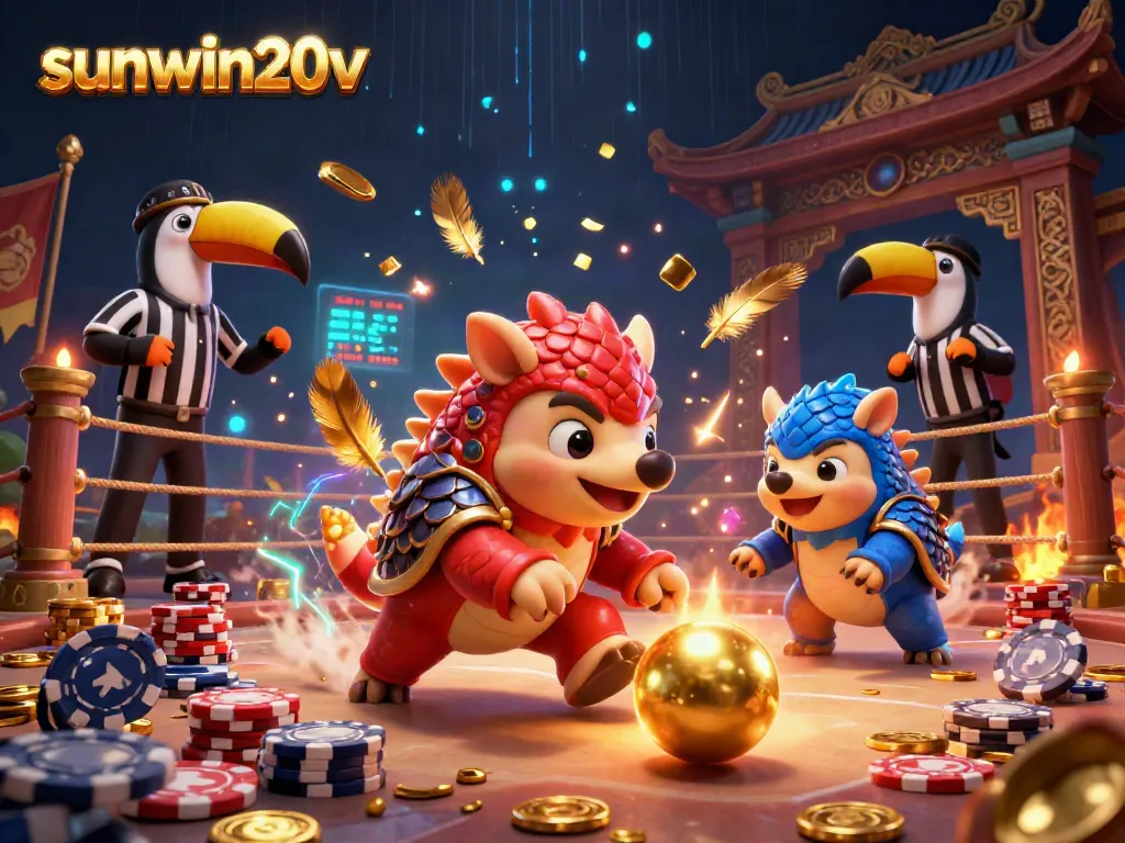 Experience thrilling gameplay with sunwin20v as pangolins roll into golden balls amid poker chips.
