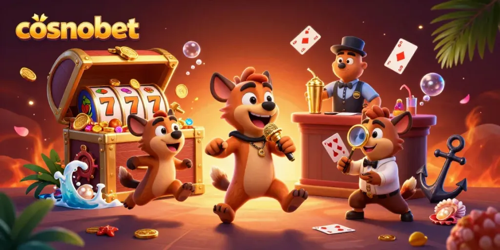 Bet on exciting games at Cosmobet featuring hyenas in a vibrant casino scene