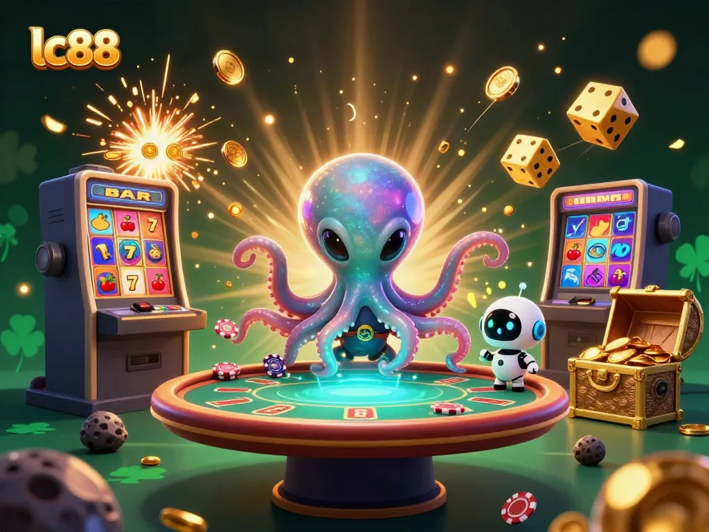 Experience the excitement of casino gaming with lc88, featuring a thrilling alien octopus and poker scene.