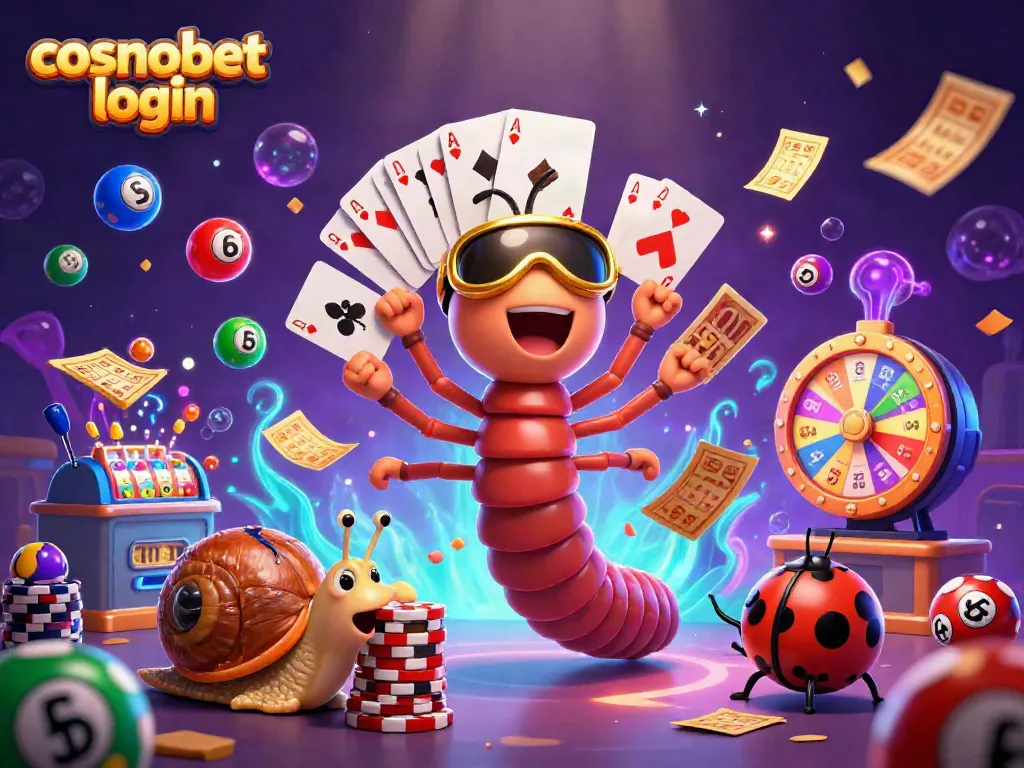 Engage with the vibrant cosmobet login scene featuring a millipede dealer and high-roller snail stacked with chips.