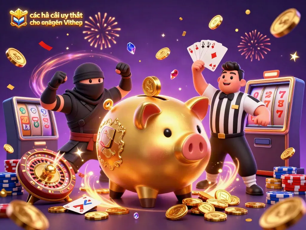Cascading coins and thrilling action symbolize các nhà cái uy tín cho người Việt in this vibrant 3D illustration.