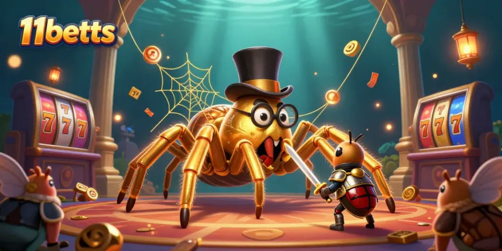 Witness the excitement of gameplay at 11betts featuring dynamic slot reels and adventurous characters.