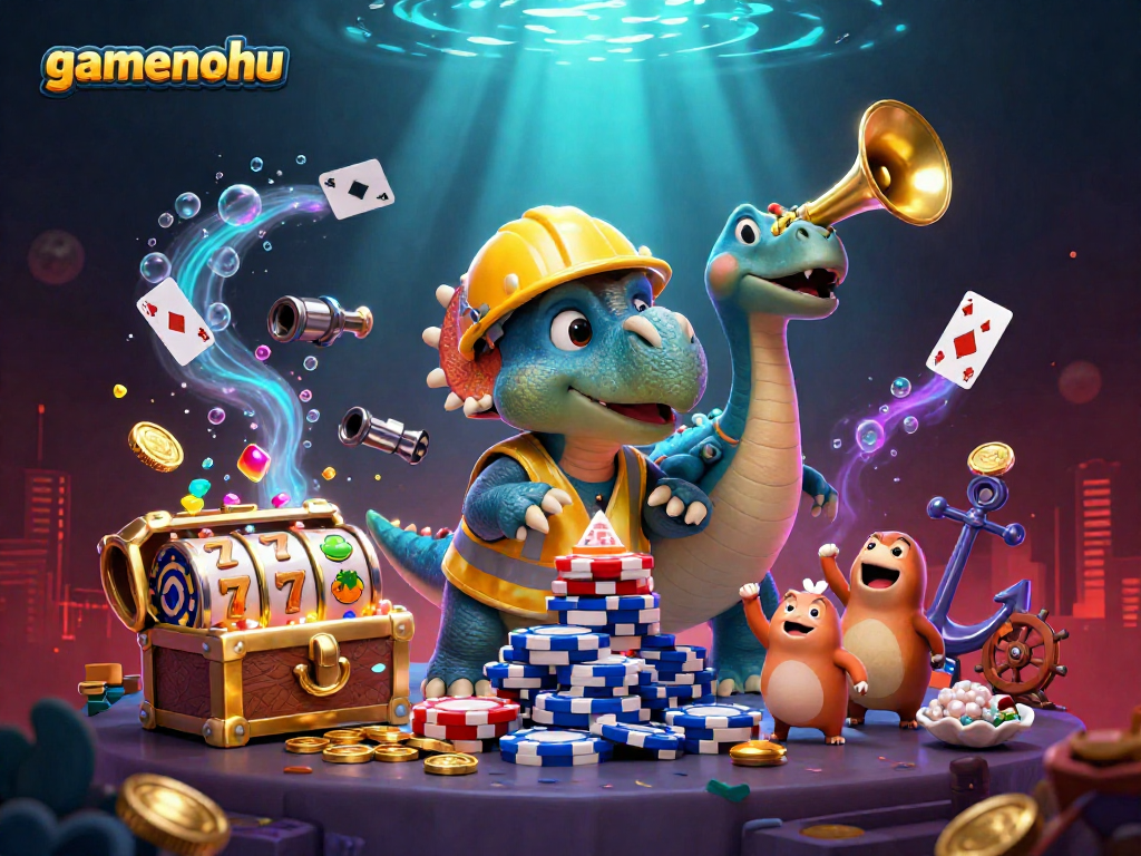 Experience gamenohu with vibrant slot symbols illustrated in a dynamic casino scene.