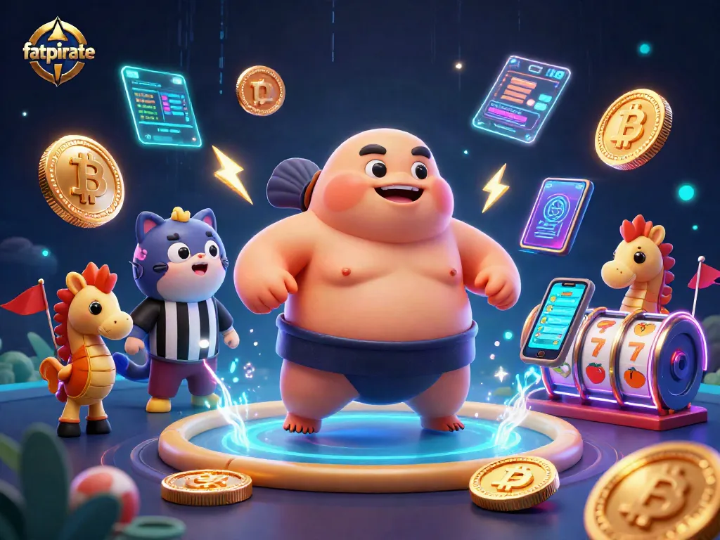 Experience thrilling play with fatpirate as fugu, catfish referee, and seahorse fans in a vibrant casino scene.