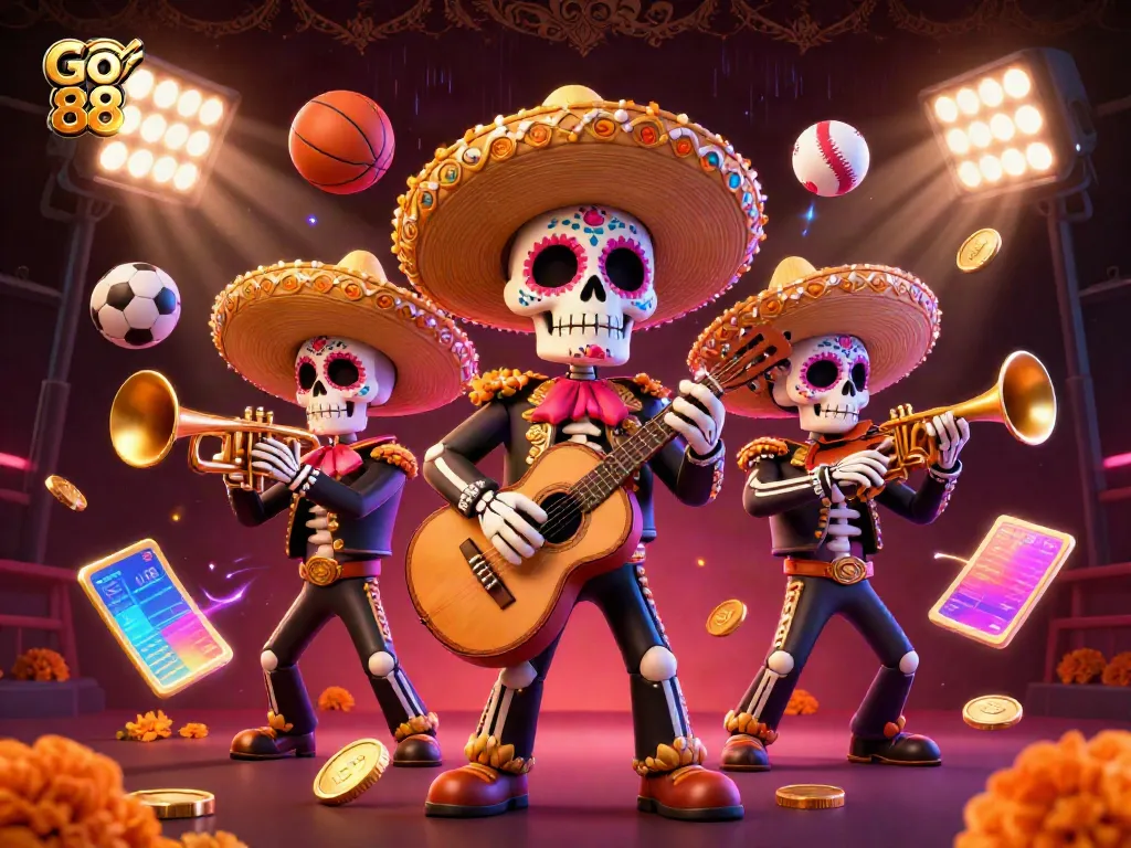 Experience the vibrant GO 88 mariachi scene with dynamic sports elements, showcasing thrilling betting action.