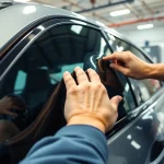 Enhance your vehicle's aesthetics with expert window tinting Cleveland TN, showcasing skilled technicians in action.