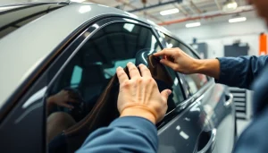 Enhance your vehicle's aesthetics with expert window tinting Cleveland TN, showcasing skilled technicians in action.