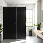Transform your bathroom with a chic black shower door, highlighting modern design and elegance.