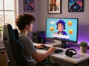 User engaging with crush on ai in a modern workspace with vibrant character interactions.