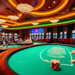 Players enjoying games at NK88's vibrant online casino environment with poker chips and slot machines.