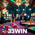 Experience the thrill of winning at 33WIN with vibrant casino gaming tables and luxurious decor.