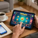 Engaging gameplay of the 789win game displayed on a tablet, highlighting online betting strategies in a cozy home.