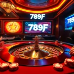 Experience the excitement of betting with 789F at a luxurious casino table featuring poker chips and a roulette wheel.