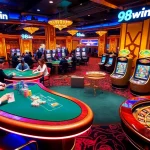 Experience the thrill of gambling at 98win with a vibrant casino scene featuring high-stakes games.