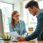 How to find my perfect career coach guiding a young adult in an inspiring office setting.