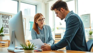 How to find my perfect career coach guiding a young adult in an inspiring office setting.