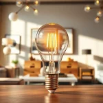 Showcase a 19 bulb illuminated in a stylish home setting, emphasizing its elegant design and warm atmosphere.