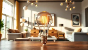 Showcase a 19 bulb illuminated in a stylish home setting, emphasizing its elegant design and warm atmosphere.