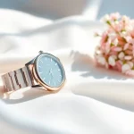 Showcasing the sophisticated Ladies Classic Smart Watch with a floral accent, perfect for casual or formal wear.