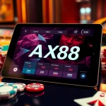 Experience the AX88 APP interface seamlessly integrated with poker chips and casino elements.