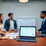 Lawyers for business setup in the US discussing company registration with clients in a professional office.