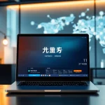 快连下载应用程序在现代数字化工作空间的笔记本电脑上展示，象征着先进的网络解决方案。