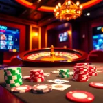 Experience thrilling gambling action at QQ88 COM with vibrant poker chips and a lively casino table.