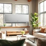 Install a mini split ac system in a bright, modern living room, enhancing comfort and style.