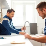 Plumber providing whole house repiping services Tampa in a modern kitchen.