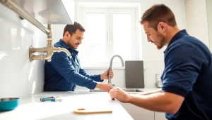 Plumber providing whole house repiping services Tampa in a modern kitchen.