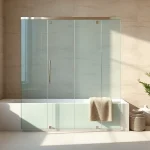 A stylish semi-frameless shower screen featured in a modern bathroom with natural lighting.