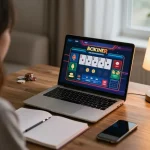 Engaging online gaming with a tablet displaying tr88 com interface, highlighting strategic betting.