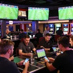Gamblers engaging in sports betting at a dynamic venue, focusing on Keo nha cai for optimal odds.